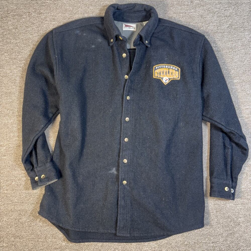Pittsburgh Steelers Heavy Flannel Button up Medium Black NFL 23x29